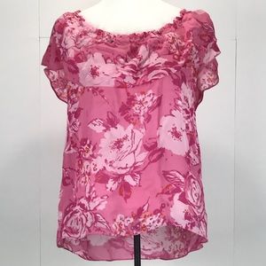 MICHAEL Michael Kors Blouse Pink Floral 100% Silk